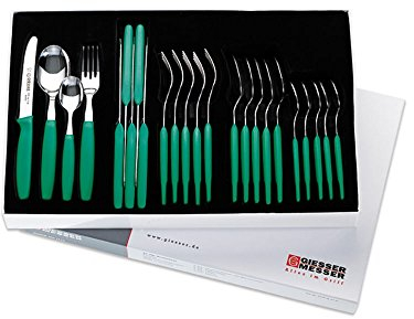 Giesser seit 1776 - Made in Germany - Besteckset 24 teilig, PP Griff, grün, rostfreier Edelstahl, Essbesteck 6 Pesonen, Set inkl. Messer, Gabel, Löffel, Teelöffel, 9879 sp 24 gr, m