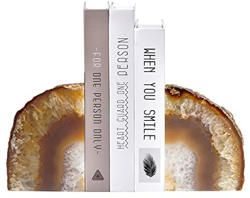 AMOYSTONE Buchstützen aus natürlichem Achat, Kristallstein, poliert, Buchstützen, Halter für Bücher, klein, 0,9–1,4 kg, 1 Paar