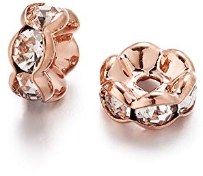 Kissitty 200Pcs Grade AAA Crystal Clear Rhinestone Spacers 6x3mm Nickel Free Rose Gold Metal Color Wavy Edge Rondelle Beads for DIY Jewelry Making