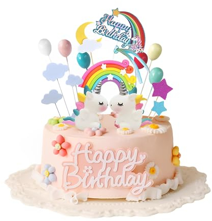 Einhorn Tortendekoration,Einhorn Kuchen Topper Happy Birthday,Einhorn Regenbogen Tortendeko Happy Birthday Topper Kuchen Aufsätze für Kinder Mädchen Junge