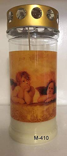 Aeterna Memoriam 4 Tages Motivgrabkerze mit Golddeckel - 12 St. Grabkerzen in weiß mit Golddeckel - Grablichter mit Deckel - Friedhofskerze - Grablampe - Grablicht (Engel)