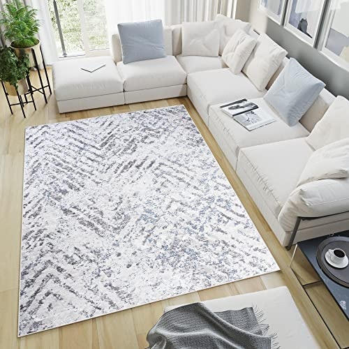 TAPISO Sky Teppich Kurzflor Beige Grau Streifen Zig Zag 200 x 300 cm