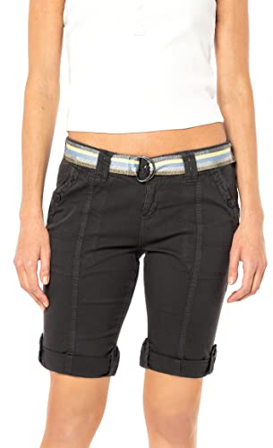 FRESH MADE Damen Bermuda Shorts mit glänzendem Gürtel Dark-Grey M