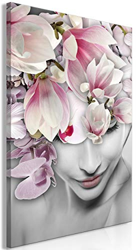 decomonkey Bilder Blumen 40x60 cm 1 Teilig Leinwandbilder Bild auf Leinwand Vlies Wandbild Kunstdruck Wanddeko Wand Wohnzimmer Wanddekoration Deko Magnolie Frau