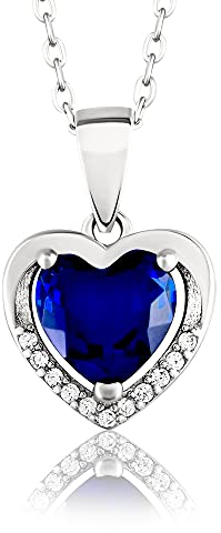 VICKWOOD Halskette Damen Silber 925 Herzkette mit Anhänger Zirkonia Echte Silberschmuck Geschenkideen für Frauen (dunkle blau)