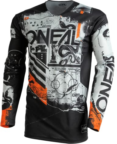 O'NEAL | Motocross-Shirt langarm | MX MTB Mountainbike | Leichtes Material, ergonomischer Slim Fit Schnitt für perfekte Passform | Mayhem Jersey Scarz V.22 | Erwachsene | Schwarz Grau Orange | Größe M