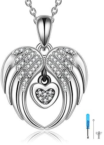 YAFEINI Engelsflügel Urne Halskette für Asche Sterling Silber Herz Feuerbestattung Schmuck für Asche Gedenkschmuck für Frauen