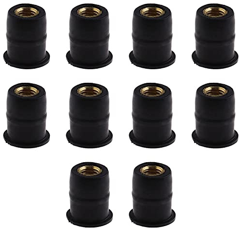 eMagTech 10x M5 Boulons de Pare-Brise de Moto Rondelles Bien Écrou Caoutchouc Laiton Compatible avec Ducati Honda Kawasaki Yamaha Polaris ATV Noir