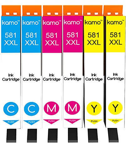 Kamo 581 XXL (6er-Pack) Multipack Druckerpatronen Kompatibel mit Canon CLI-581XXL - für Pixma TS705 TS6350 TR8550 TS6150 TS6351 TR7550 TS6250 TS6151 TS6250 TS6251, TS6350, TS6351, TS8150, TS8151