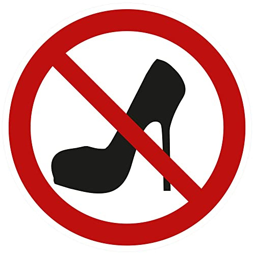Kleberio® Selbstklebende Aufkleber - Absatzschuhe verboten - Piktogramm zum Schutz vor Kratzern und Beschädigung, Lärmbelästigung, Zutritt mit Pumps nicht erwünscht, Sicherheit 5 cm 1 Stück