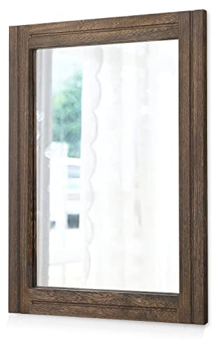 AAZZKANG Rustikaler großer Holzspiegel 65 x45 cm rechteckiger dekorativer Wandspiegel mit Rahmen, Schlafzimmer, Wohnzimmer, Badezimmer, Bauernhausspiegel