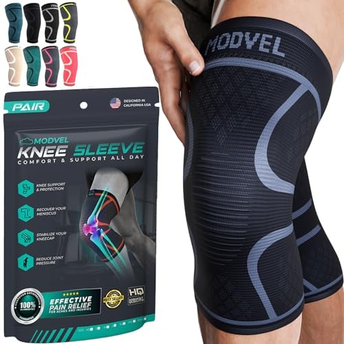 MODVEL Kniebandage Set für Damen und Herren – Stabiler Halt beim Sport, Training, Fitness, Wandern, Alltag – Bequeme, Hautfreundliche, Atmungsaktive Bandage aus Weichem Nylon-Latex-Gewebe