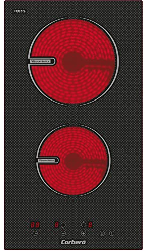 Corberó - Placas Domino Vitrocerámica 2 Fuegos | CCVG2902D | 2900W | Control Touch | Temporizador 99 Minutos | 9 Niveles Potencia | Desconexión Automática de Seguridad | 29x52x5 cm