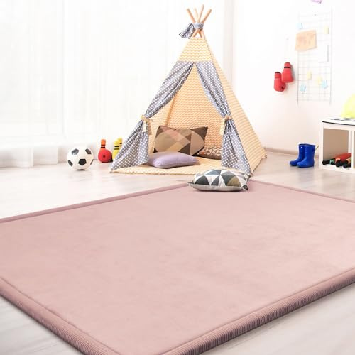 TT Home Krabbelmatte Babyzimmer Teppich Spielmatte Kinder Unifarben rutschfest Flauschig, Farbe: Rosa Pink, Größe:140x200 cm