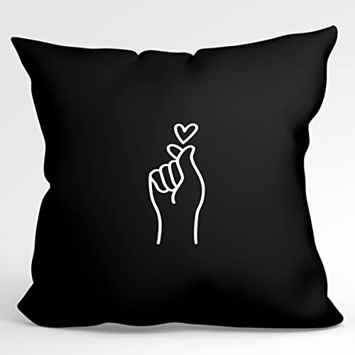 Huuraa Kopfkissen K-Pop Fingerherz Zeichen Geschenk 40x40cm mit Füllung Black Baumwolle K-Pop Fingerherz Deko