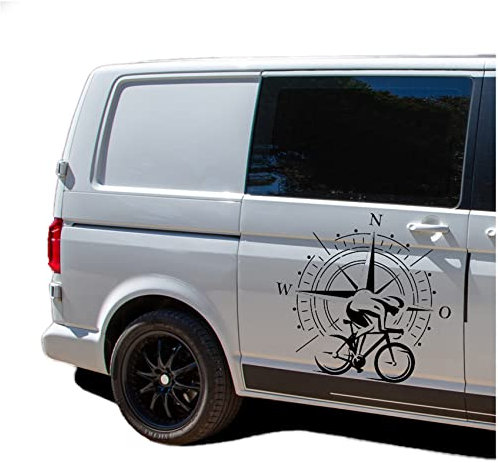 Autoaufkleber Kompass Sport Rennrad 60x60cm Windrose Sticker Folie für Auto Wohnwagen Anhänger Aufkleber Selbstklebend Kfz Zubehör KX072 KX073 (Kompass schwarz, Rennrad Schwarz)