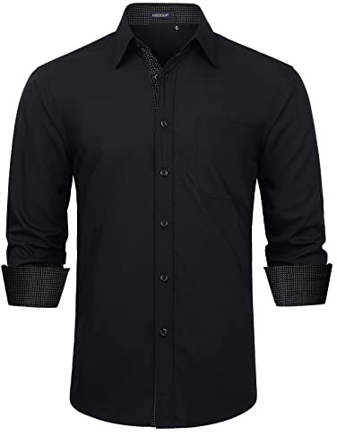 Enlision Mens Black Formal Shirts Long Sleeve Casual Dress Shirt for Men Regular Fit Button Down Wedding Party Work Shirt with Pockets 4XL