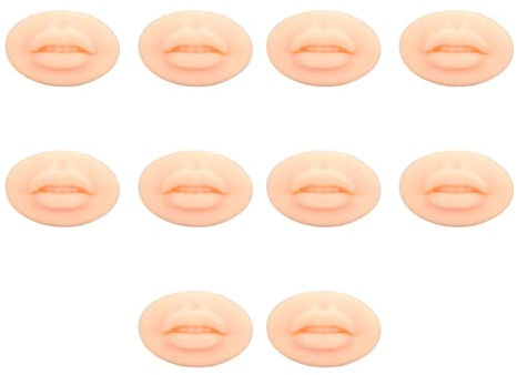 Fake Lippen, 10PCS Silikon weich flexibel 3D offenen Mund leicht zu Farbe Tattoo Praxis Lippen hoch reproduzierbar tragbare Silikon Lippen Modell für Make-up Tattoo Praxis anwenden (Helle Hautfarbe)