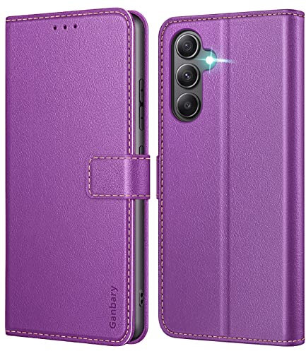 Ganbary Compatible with Samsung Galaxy A34 5G Case, Premium PU Leather Flip Wallet Phone Case Cover [Full Protection] [Card Slots] [Kickstand] for Samsung Galaxy A34 5G, Purple