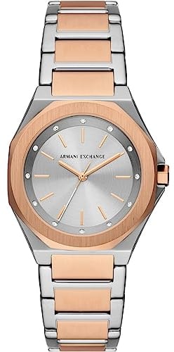 Armani Exchange Damenuhr quarz/3 Zeiger Uhrwerk 34mm Gehäusegröße mit einem Edelstahlarmband AX4607