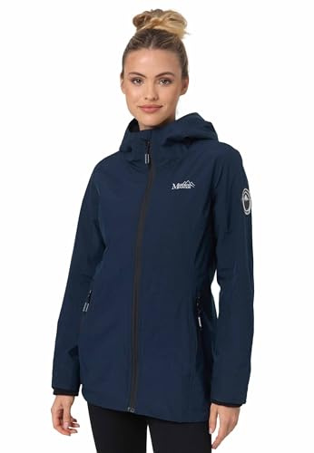 MARIKOO Übergangsjacke Damen (XS-XXL) - Atmungsaktiv, Innen Samtweicher Stoff, Kapuze, Winddicht - leichte Jacke lang - Stehkragen, 3 Taschen, verlängerter Zipper