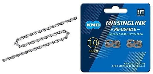 SHIMANOShimano Ultegra 10 Speed Chain - Silver & KMC Unisex's 10 Speed EPT MissingLink Joining Link, Dark Silver, 2 PairsKMC