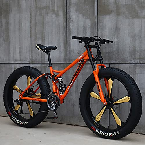 26-Zoll-Mountainbikes, Fat Tire Mountain Trail Bike für Erwachsene, 27-Gang-Fahrrad, Rahmen aus Kohlenstoffstahl mit Vollfederung und Doppelscheibenbremse, 4,0 Zoll dickes Rad Mountain Snow Beach Bike