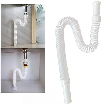 Abcsweet Tubo di scarico universale per lavello, lavello cucina, fogna, prolunga tubo di scarico, sifone flessibile tipo P/S, bianco