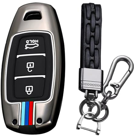 KUNIO Schlüsselhülle Passt für Hyundai kona hybrid für Kona N Passt für Hyundai I30 Fastback i30N Schutzhülle Metallgehäuse Schlüsselcover Schlüsselanhänger 3 Tasten A Schwarz