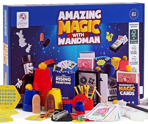 Magic With Wandman – Amazing Magic Tricks for Kids, Easy to Perform with Step-by-Step Instructions - This Eco-Friendly Magic Kit Includes Classic Cups & Balls, Sliding Wand, Card Tricks & Much More