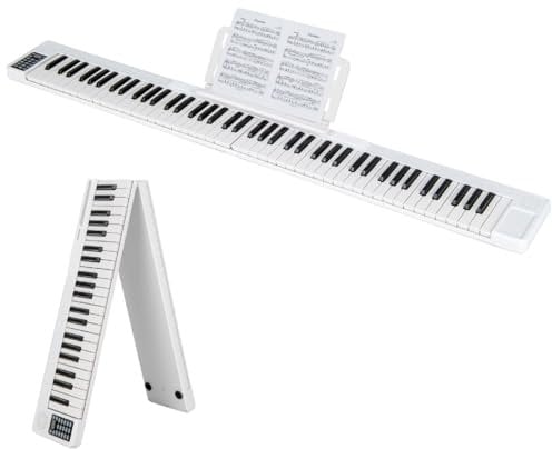 GYMAX 88-Key Electronic Piano, Folding Digital Keyboard with Bluetooth MP3/MIDI/USB, Headphone, Microphone, Dual Speakers & Sustain Pedal, Full Size Electric Piano for Beginners (White)