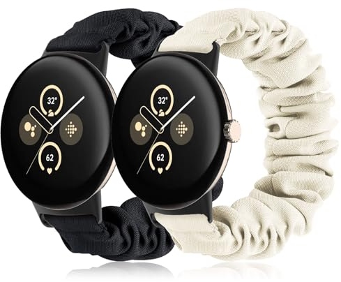 Tovimall Armbänder kompatibel mit Google Pixel Watch 3/4, elastisches Stoff-Uhrenband, Scrunchie-Armband, Ersatzbänder für Frauen (2 Stück)