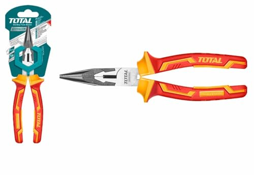 TOTAL - Alicate Aislado - Punta Plana - Cromo Vanadio - Certificado VDE - Ideal para Electricistas y Proyectos Eléctricos - Medida: 160 mm