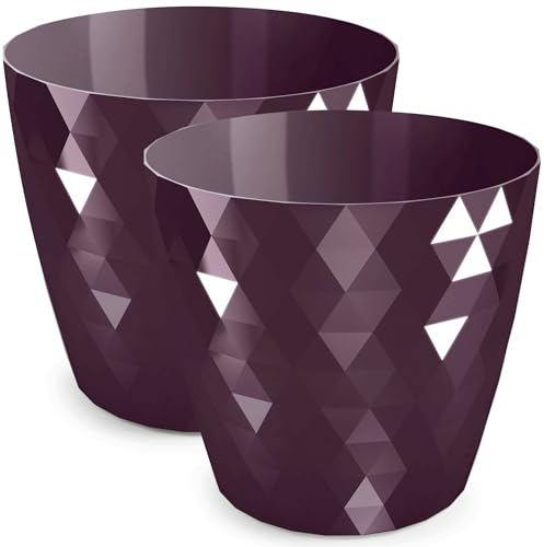 PECZEKO Pot de Fleurs Brillant en Plastique, Décoratif pour Grandes et Petites Fleurs, Lot de 2 Pots à Herbes, Violet, ø 12 cm