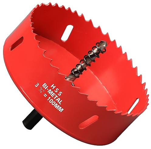 Seghe a Tazza 100mm, HSS Bi-Metallica M42 Sega A Tazza Trapano Punta Elicoidale Foro per Iron Alluminio, Legno, Cartongesso, Tubi, Plastica, Pannelli di Fibra, Rosso