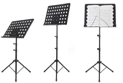 Atril para partituras de 50 – 165 cm de altura ajustable, soporte de música en negro, flexible, inclinable, atril para orquesta, trípode de metal para partituras