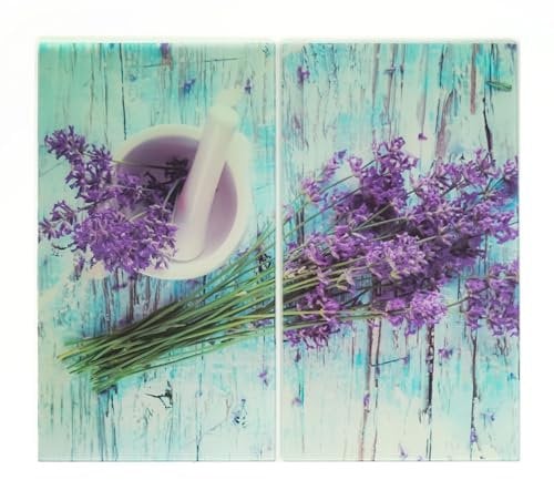 Jocca - Salvaencimeras Cristal Templado, Protector Vitrocerámica Cocina, Tabla de Cortar Vidrio, Cubre Encimera, Resistente al Calor y Arañazos, Diseño Lavanda, 2 unidades 30x52 cm