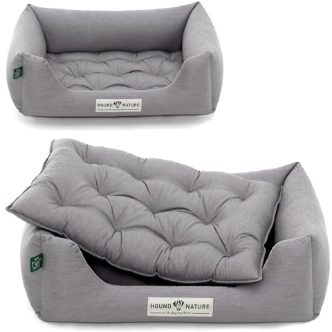 HOUND & NATURE | Orthopädisches Hundebett Zermatt, Hundekörbchen Kleine Hunde mit hohem Rand, Kuscheliges Hundesofa mit Hundekissen waschbar (S - 75x60 cm, Hellgrau)