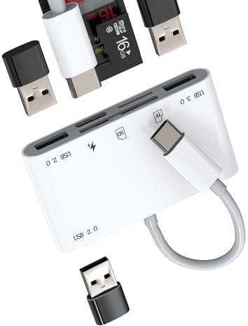 USB C Hub TF Lector de tarjetas Micro SD OTG 3.0 Tipo-C Puerto de carga Estación de acoplamiento (6 en 1) para Apple iPhone15 Pro Max Plus para iPad Air Mini Macbook Compatible con Samsung Adaptador