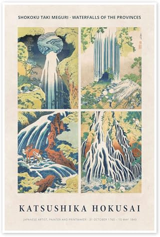 Posterlounge Shokoku Taki Meguri – Waterfalls of the Provinces Poster | 60 x 90 cm von Katsushika Hokusai Beige Wandbilder Wanddeko
