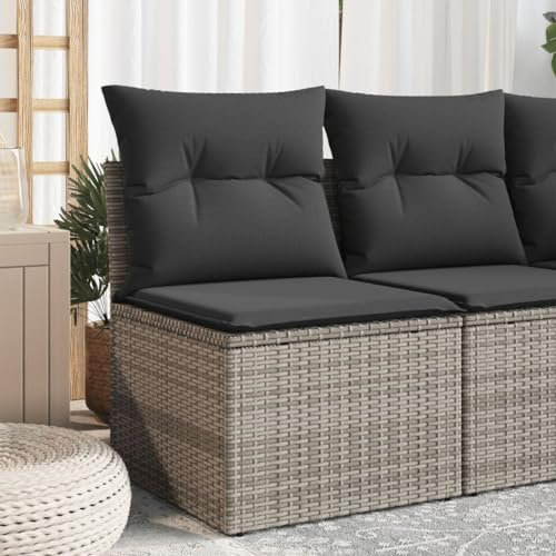 ZEYUAN Gartensofa ohne Armlehnen mit Kissen Grau Poly Rattan, Balkonmöbel, Gartenlounge, Gartenmöbel, Balkon Sofa, Terrassen Sofa, Terrassenmöbel - 366112