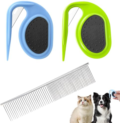 3 Pack Pet Knotting Comb, Peigne d’Animaux de Compagn en Acier Inoxydable, Peigne à nœud ouvert pour Chiens et Chats, Coupe Noeud Chat Poil Long, Toilettage Peigne pour Animaux