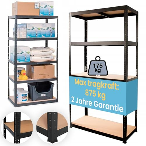 SMART REGALY - Schwerlastregal - Regal Industrial Style - schwerlastregal 40 cm tief - Anzahl der Einlegeböden: 5-180 x 60 x 40 cm - Tragfähigkeit der Regale: 175 kg - gartenregal