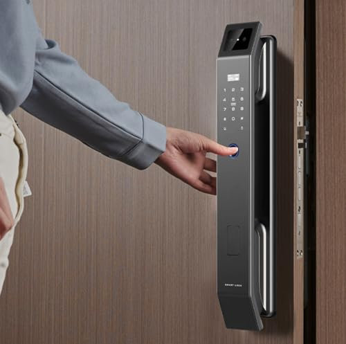 HNBYLMM Smart Door Lock with Camera and Indoor Screen - Fingerprint Door Lock for Front Door Video Doorbell, Fingerprint, APP, Passcodes, IC Card, No Key, with Rechargeable Battery