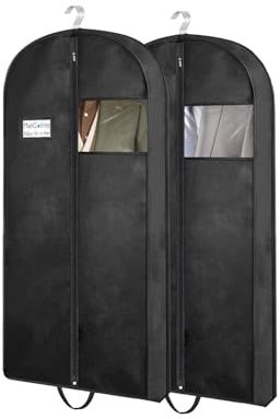 ManGotree 43 Garment Bags, Suit Bags for Closet Storage and Travel, Portable Garment Covers With Handle, Nonwoven Breathable Clothing Storage Bags with Zipper for Suit, Coat, Dress, Set of 2