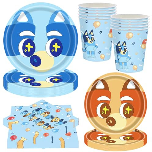 HFFJJLTU 40Pcs Blu-ey Cartoon Party Tableware, Paper Plates, Napkins and Cups, Blue, Girls Kids Baby Shower Birthday Party Decorations