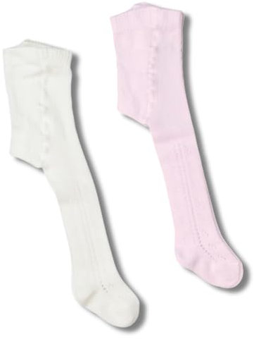 Coccoli | 2 Paia Collant Bambina e Neonata, Calze in Cotone Elasticizzato con Motivo Traforato a Tinta Unita, Made in Italy (rosa-panna, 24)