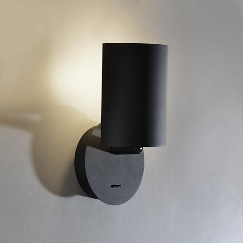 ouglres Wandlampe mit Schalter Schwarz,Wandleuchte Innen Moderne,Dauerhaft Aluminium Lampenschirm Drehbar 90°,Industrieller Wall Lamp E14 für Schlafzimmer, Wohnzimmer,Flur,Hotel,Nachtischlampe Wand