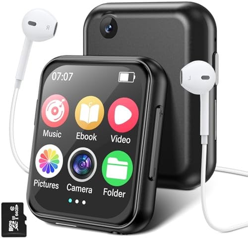 64GB MP3 Player Bluetooth 5.4 mit Kamera, Mini-Design HiFi-Sound Tragbarer Walkman Musik-Player mit Lautsprecher FM-Radio e-Book usw Ideal für Sport MP3-Player