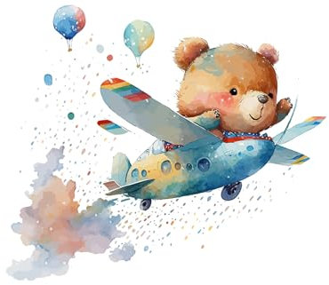 Papier peint panoramique Enfants - Ourson Avion - Largeur 325 cm x Hauteur 209 cm